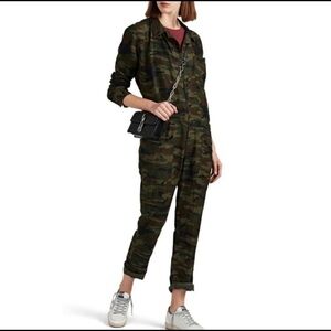 NSF BRAND Linen Blend JUMPSUIT FLIGHTSUIT COVERALLS Long Sleeve Sz P (0/2) Camp
